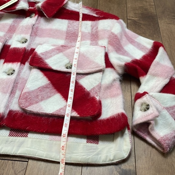 Blank NYC Women's cropped shacket jacket XS Pink Red white plaid NWT - Picture 8 of 11